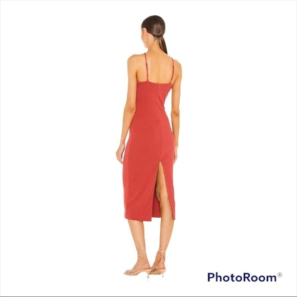 NBD x REVOLVE Berry Red Ribbed Lace up Front Midi Dress Two Tone Crimson, Small - Picture 5 of 8